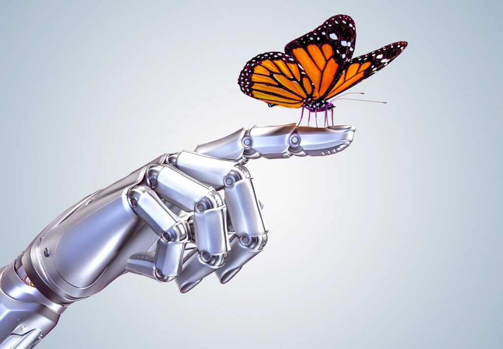 synthetic hand with butterfly
